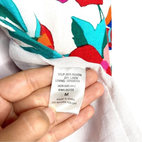 OLIVEACEOUS Linen Blend Floral Button Down Midi Skirt with Shell Buttons - Picture 11 of 12